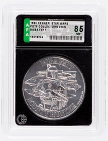 STAR WARS: THE POWER OF THE FORCE (1984) - BOBA FETT MAIL-AWAY COIN AFA 85 NM+.