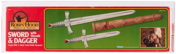 ROBIN HOOD: PRINCE OF THIEVES (1991) - SWORD WITH SHEATH & DAGGER ROLEPLAY TOY SET AFA 80 NM.