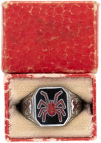 1934 THE SPIDER PULP MAGAZINE HIGH GRADE PREMIUM RING WITH RARE ORIGINAL BOX.