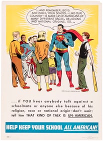 SUPERMAN "HELP KEEP YOUR SCHOOL ALL AMERICAN!" RARE 1950 POSTER.