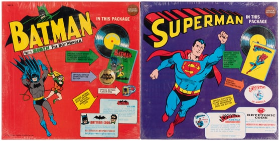 SUPERMAN & BATMAN GOLDEN RECORDS FACTORY-SEALED BOXED SET PAIR.