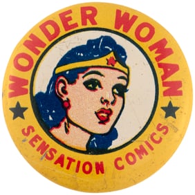 1942 "WONDER WOMAN - SENSATION COMICS" COMIC BOOK PREMIUM BUTTON.
