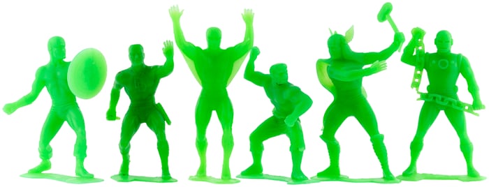 MARX MARVEL SET OF SIX GREEN SUPERHERO FIGURES.