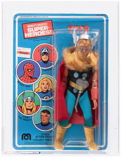 MEGO WORLD'S GREATEST SUPER-HEROES (1979) - THE MIGHTY THOR AFA 80+ NM (SINGLE HIGHEST GRADED).: Blister card contains 8" Mego figure No. 51313/1, &#169;1979 Marvel Comics Group. Card is unpunched. Original plastic hairband in place. AFA subgrades are as follows -&nbsp;&nbsp;C80 B85 F80. At time
