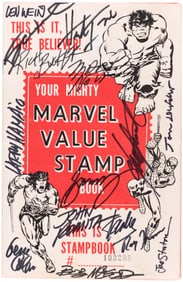 MIGHTY MARVEL STAMP BOOK (SERIES A 1974) MULTI-SIGNED BOOK & STAMPS FEATURING MARVEL COMICS