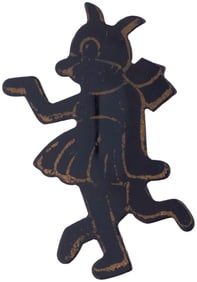 KRAZY KAT C. 1920s RARE CELLULOID PIN DEPICTING THE CHARACTER IN A DRESS.