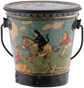 RARE 1920s FELIX THE CAT TOFFEE CONTAINER/PAIL COMPLETE WITH ILLUSTRATED LID (SIZE VARIETY).