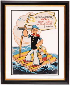 POPEYE RARE 1930s NORWICH CLOTHING ADVERTISING STANDEE FRAMED DISPLAY.
