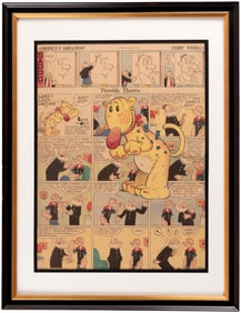 EUGENE THE JEEP "AMERICA'S GREATEST COMIC WEEKLY - THIMBLE THEATRE" FRAMED 1936 ORIGIN PAGE.