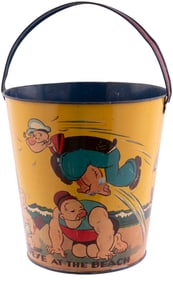 POPEYE AT THE BEACH 1936 TIN SAND PAIL (LARGE SIZE VARIETY).