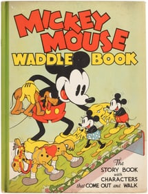 1934 MICKEY MOUSE WADDLE BOOK WITH TWO WADDLES AND RARE PAPER BAND.