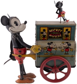 MICKEY MOUSE ORGAN GRINDER c. 1930 HURDY GURDY WIND-UP TOY.