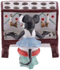 MINNIE MOUSE PLAYING PIANO RARE 1930s FIGURAL CHINA CIGARETTE HOLDER.