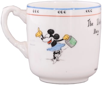 MICKEY & MINNIE MOUSE & PLUTO RARE & EXCEPTIONAL 1930s PARAGON CHINA CUP (COLOR VARIETY, FIRST WE'VE