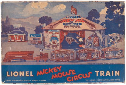 LIONEL MICKEY MOUSE CIRCUS TRAIN BOXED 1935 NEAR COMPLETE SET.