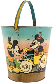 MICKEY & MINNIE MOUSE & DONALD DUCK CAR REPAIR 1930s SAND PAIL.