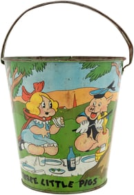 RARE "THREE LITTLE PIGS" & LITTLE RED RIDING HOOD c. 1934 SAND PAIL.