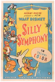 DISNEY 1933 "SILLY SYMPHONY" LINEN-MOUNTED STOCK THEATRICAL POSTER (FIRST DONALD DUCK).