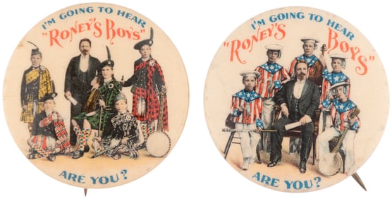 RONEY’S BOYS OF CHICAGO ON THE EARLIEST KNOWN BOY BAND BUTTON PAIR C. 1901.