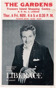 LIBERACE 1965 LONDON, ONTARIO CANADA CONCERT POSTER.