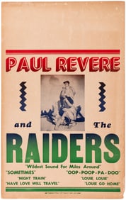 PAUL REVERE AND THE RAIDERS 1965 TOUR BLANK CONCERT POSTER.