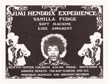 JIMI HENDRIX EXPERIENCE 1968 SEATTLE, WASHINGTON CONCERT HANDBILL.