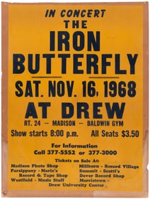 IRON BUTTERFLY 1968 DREW UNIVERSITY MADISON, NJ CONCERT POSTER.