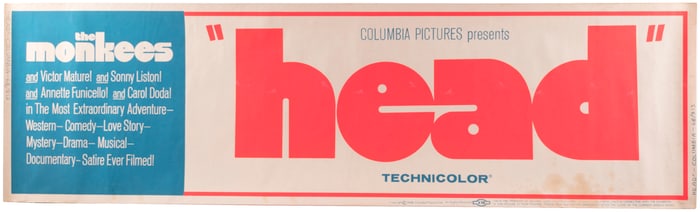 THE MONKEES "HEAD" RARE 1968 MOVIE THEATER BANNER.