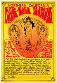 JIMI HENDRIX, JEFFERSON AIRPLANE, LED ZEPPELIN 1969 NORTHERN CA FOLK ROCK FESTIVAL CONCERT POSTER.