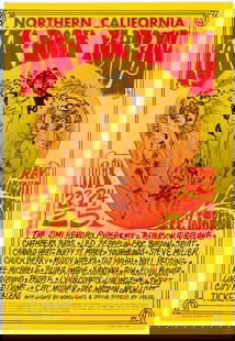 JIMI HENDRIX, JEFFERSON AIRPLANE, LED ZEPPELIN 1969 NORTHERN CA FOLK ROCK FESTIVAL CONCERT POSTER.: 14x20.5" glossy coated thin cardstock poster for concerts at Santa Clara County Fairgrounds in San Jose, CA on May 23-25, 1969 that featured Jimi Hendrix, Jefferson Airplane, Led Zeppelin, Santana, Ca
