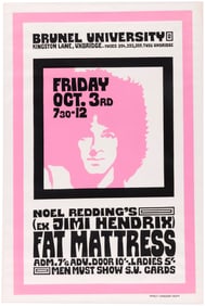 NOEL REDDING'S (EX-JIMI HENDRIX) FAT MATTRESS 1969 BRUNEL UNIVERSITY LONDON, ENGLAND CONCERT POSTER.