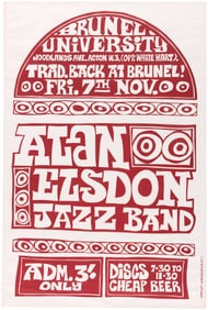 ALAN ELSDON JAZZ BAND 1969 BRUNEL UNIVERSITY LONDON, ENGLAND CONCERT POSTER.