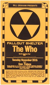 THE WHO "FALL OUT SHELTER" 1973 SAN FRANCISCO, CA CONCERT POSTER ARTIST SIGNED.