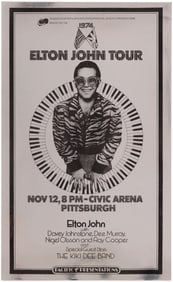 ELTON JOHN 1974 PITTSBURGH, PA FOIL CONCERT POSTER.