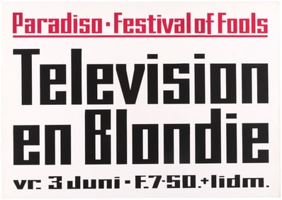 TELEVISION & BLONDIE 1977 AMSTERDAM, HOLLAND CONCERT POSTER.