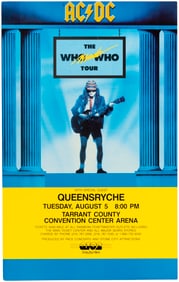AC/DC, QUEENSRYCHE 1986 FORT WORTH, TEXAS CONCERT POSTER.