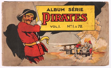 1933 GUM INC. PIRATE'S PICTURE BUBBLE GUM RARE FRENCH VERSION COMPLETE CARD ALBUM.