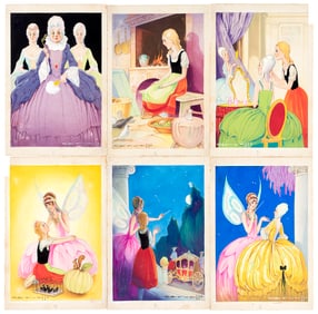 C. 1930s CINDERELLA SPANISH CARD SET AND COMPLETE SET OF ORIGINAL ART.
