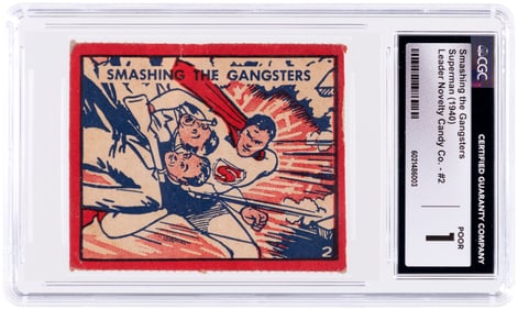 1940 LEADER NOVELTY CANDY CO. SUPERMAN CARD #2 CGC 1 POOR.