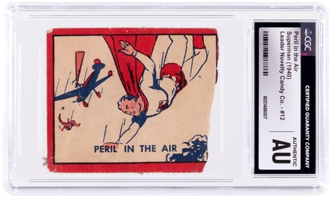1940 LEADER NOVELTY CANDY CO. SUPERMAN CARD #12 CGC AU (AUTHENTIC).
