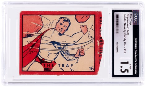 1940 LEADER NOVELTY CANDY CO. SUPERMAN CARD #16 CGC 1.5 FAIR.