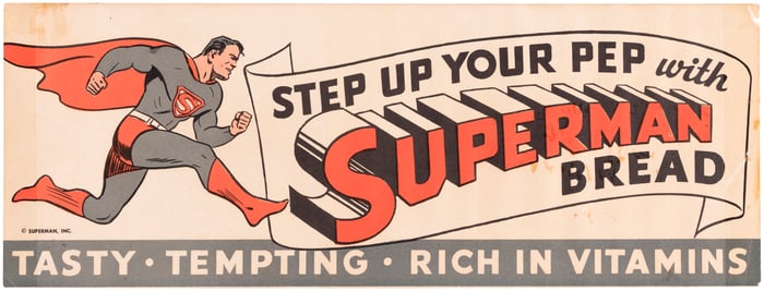 SUPERMAN BREAD 1941 WINDOW SIGN (BREAD CARD CAMPAIGN ERA).