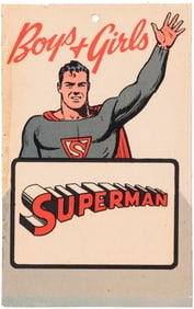 SUPERMAN VERY RARE 1941 "BOYS & GIRLS" DISPLAY CARD (BREAD CARD CAMPAIGN ERA, 1 OF 2 KNOWN).