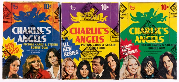 1977 TOPPS CHARLIE'S ANGELS SERIES 2, 3, 4 FULL WAX BOXES TRIO BBCE CERTIFIED.