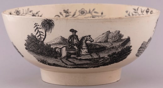 WASHINGTON "BY VIRTUE AND VALOR" LIVERPOOL CREAMWARE BOWL.