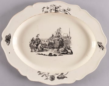 AMERICAN REVOLUTION BRITISH TRADE CARTOON LIVERPOOL CREAMWARE PLATTER.