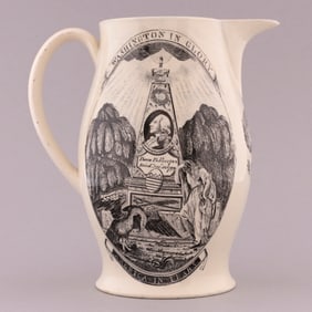 WASHINGTON "AMERICA IN TEARS" OBELISK LIVERPOOL CREAMWARE JUG.