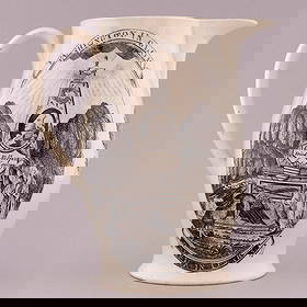 WASHINGTON "AMERICA IN TEARS" OBELISK LIVERPOOL CREAMWARE JUG.: 8" tall. Attractive display piece w/minor, expert repairs particularly at rim & spout. Restored to Exc. Rex & Patti Stark Collection.