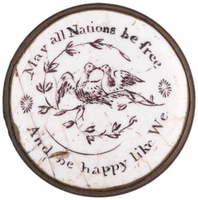 "MAY ALL NATIONS BE FREE AND BE HAPPY LIKE WE" PINK BATTERSEA BOX.