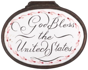 "GOD BLESS THE UNITED STATES" COLONIAL AMERICA PINK BATTERSEA BOX.